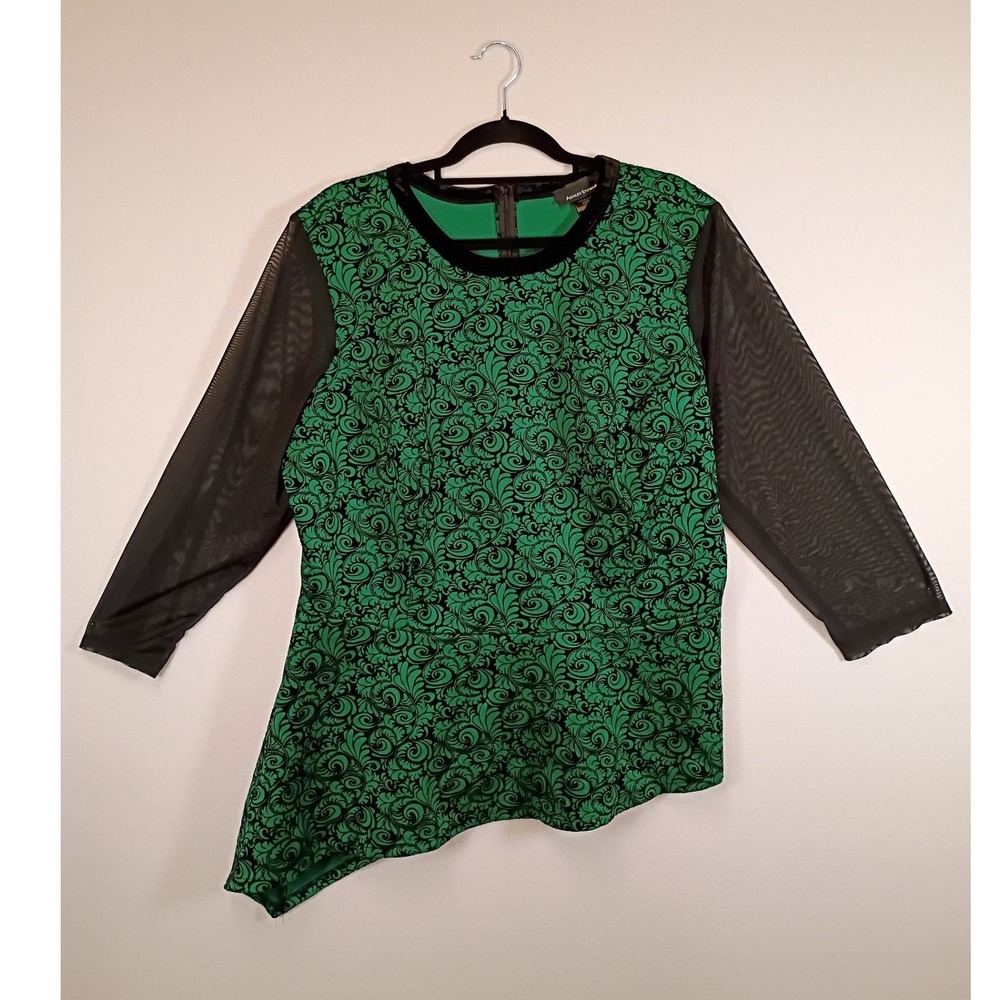 Gothic Whimsigoth Ashley Stewart Womens 22/24 Green‎ Black Mesh Scroll Top